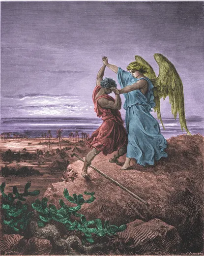 Gustave Doré Bible illustration: Jacob Wrestling with the Angel — Illustration 024