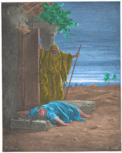 Gustave Doré Bible illustration: The Levite Finding the Corpse of the Woman — Illustration 067