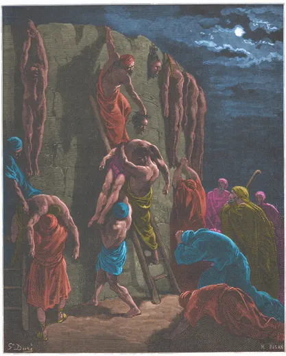 Gustave Doré Bible illustration: The Inhabitants of Jabesh-Gilead Recovering the Bodies of Saul and His Sons — Illustration 082