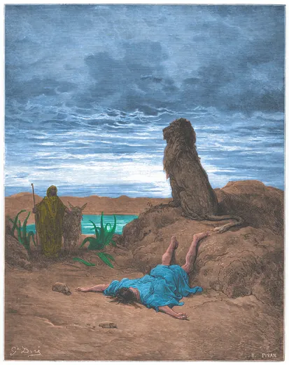 Gustave Doré Bible illustration: The Disobedient Prophet Slain by a Lion — Illustration 094