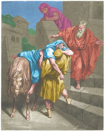 Gustave Doré Bible illustration: The Arrival of the Good Samaritan at the Inn — Illustration 191