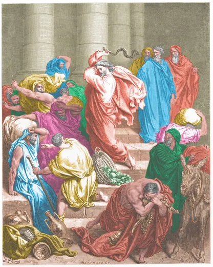 Gustave Doré Bible illustration: The Buyers and Sellers Driven Out of the Temple — Illustration 199